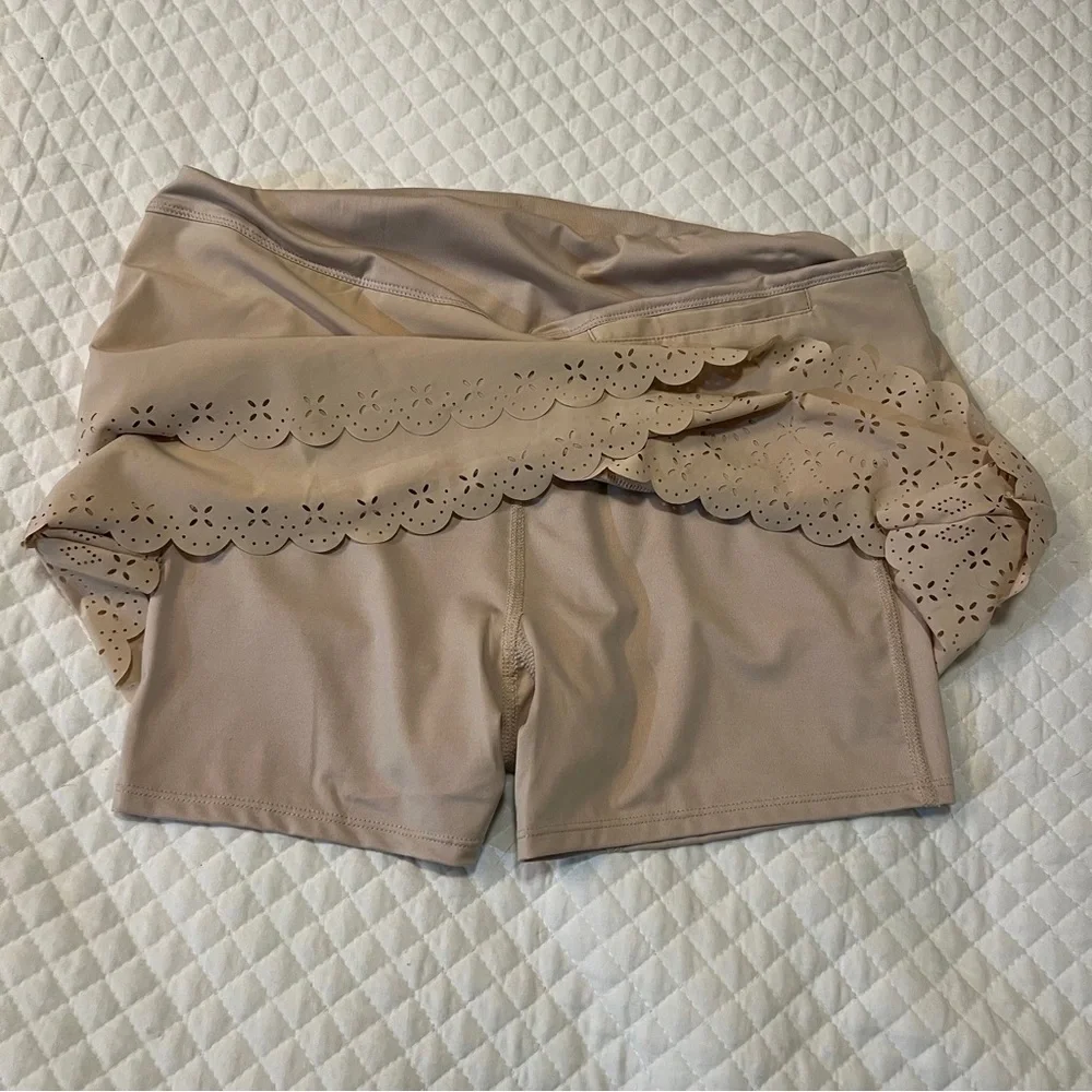 Lucky in Love Beige Mini Skort with Scalloped Hem - Picture 9 of 14